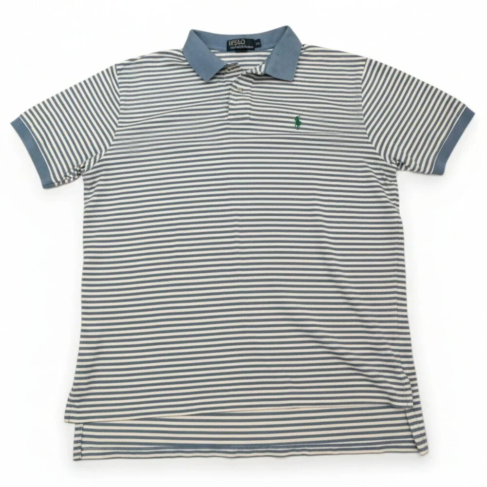 POLO Ralph Lauren Blue & White Striped Piqué Golf Shirt | Size XL